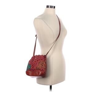 Vintage Leather Embroidered Crossbody Bag w Bird